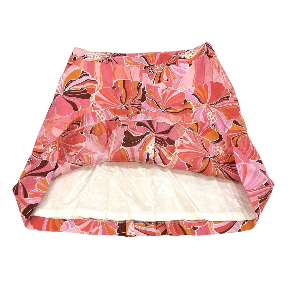 Zara Floral Ramie Short Skirt Womens Size 12 Pink with Belt Loops & Pockets - Picture 2 of 6